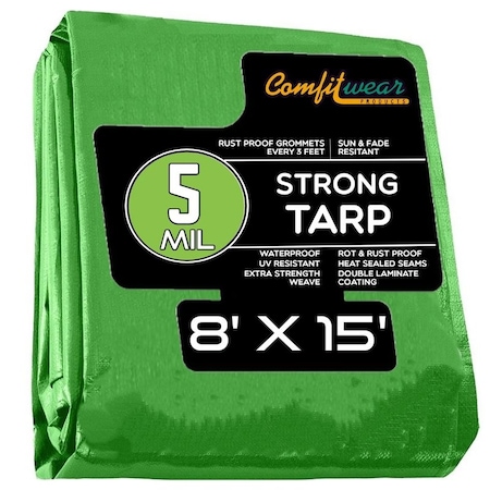 Comfitwear 5 MIL Standard Strong Multi-Purpose Tarp Cover Rust Proof Waterproof Reinforced Edges, Green MTG-815
